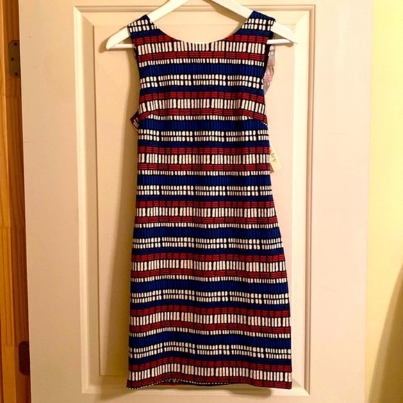Esley backless red white blue stripe shift dress with back ruffle size small - Picture 1 of 9